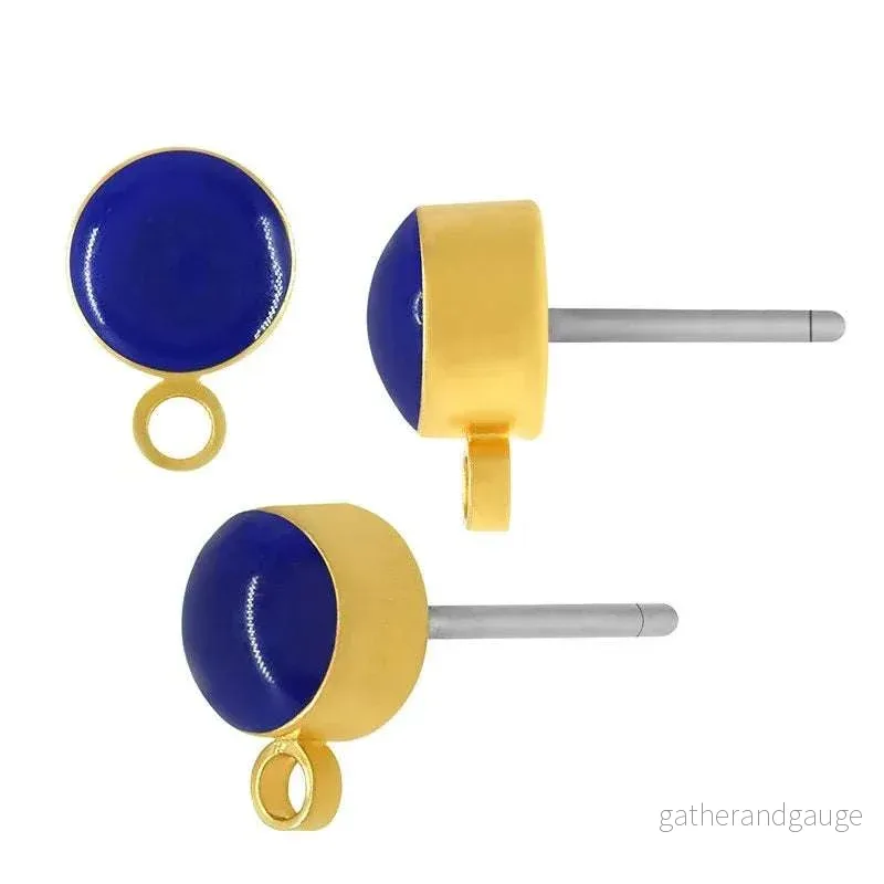 Örstickare 24K Guldpläterad – Rund med Blå Mitt, 2-pack Örstickare 24K Guldpläterad – Rund med Blå Mitt, 2-pack