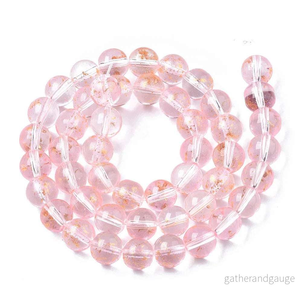 Glaspärlor Rund - Rosa Guldshimmer 8mm 1 sträng