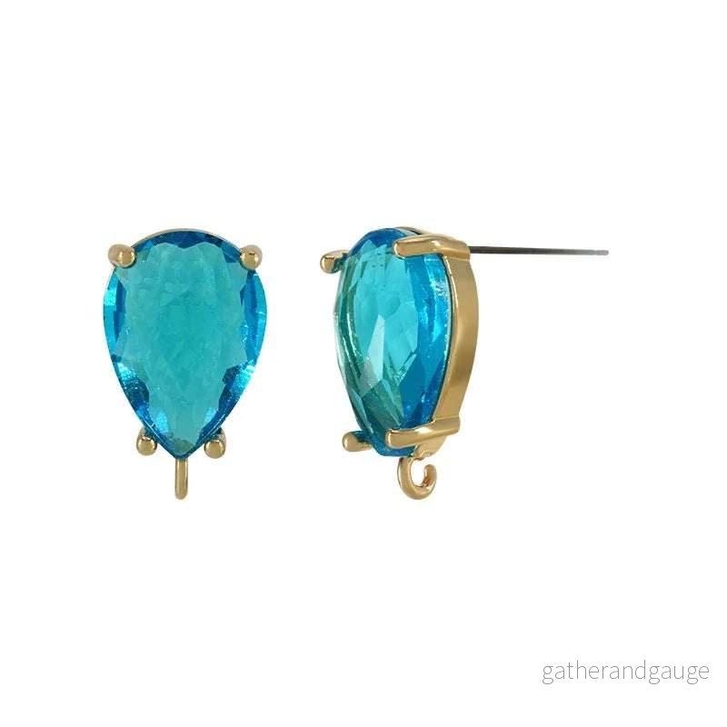Örstickare Guldfärgad – Droppe glas sten Aqua 11x14mm, 2-Pack