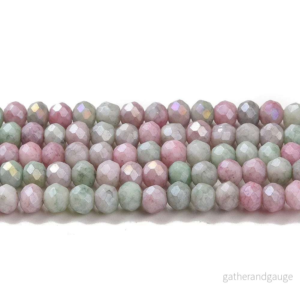 Facetterade glaspärlor - Sommarmix Röd/Grön 4x3mm 1 sträng - Bild 3
