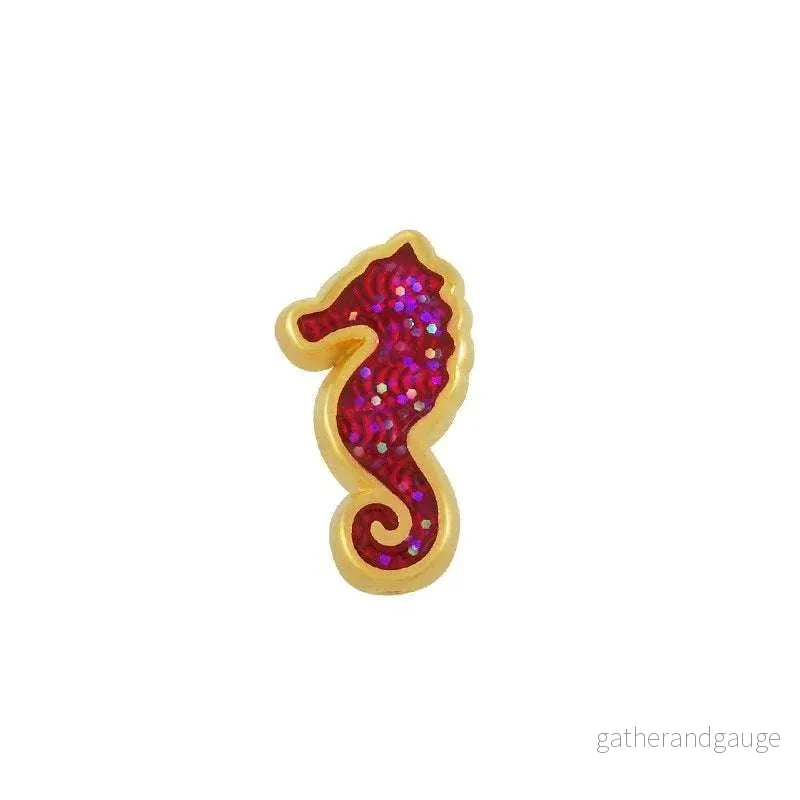 Slider 24k guldpläterad - Sjöhäst med glitter rosa AB 8x15mm 1 styck