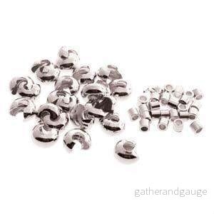 Basic Elements - Crimp tube and crimp cover, 4mm smooth, Silver plated, 48-pack