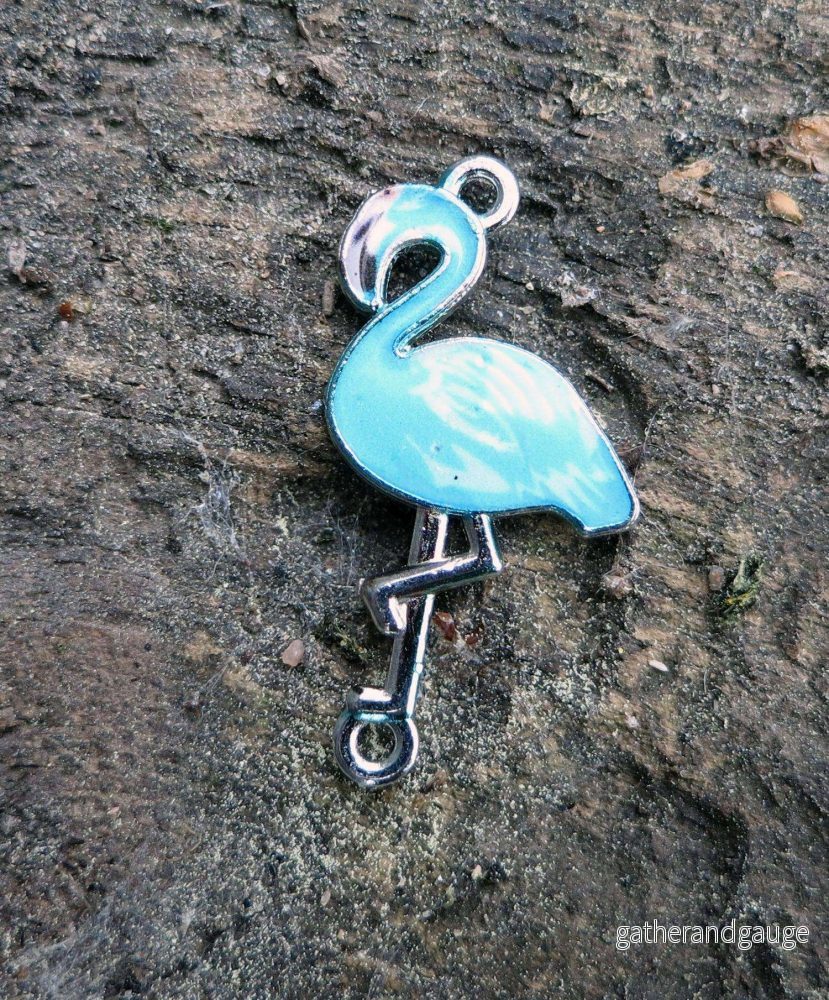 Connector Silverfärgad - Emaljerad Flamingo, Grönturkos 1 styck