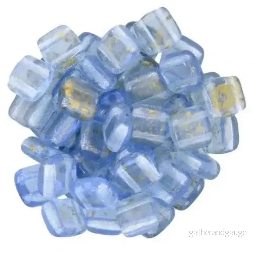 CzechMates Tile Beads – Gold Marbled – LT Sapphire, 25-pack