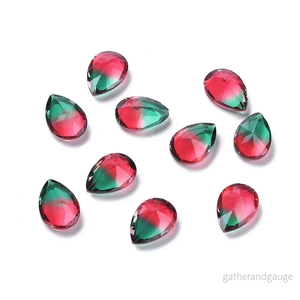 Kinesisk strass - Teardrop Emerald/Red 14x10mm 1 styck - Bild 2