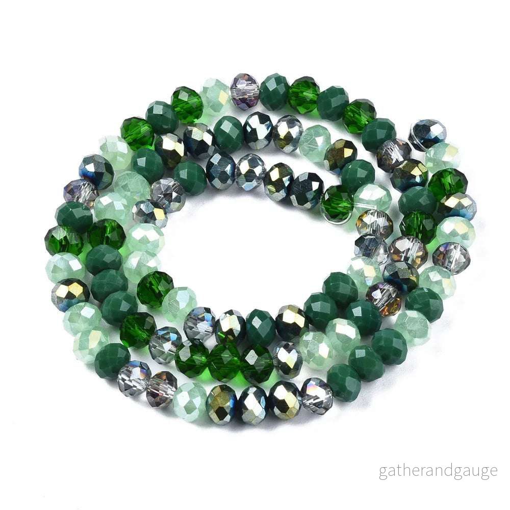 Facetterade glaspärlor - Grön Mix, 6x5mm 1 sträng - Bild 2