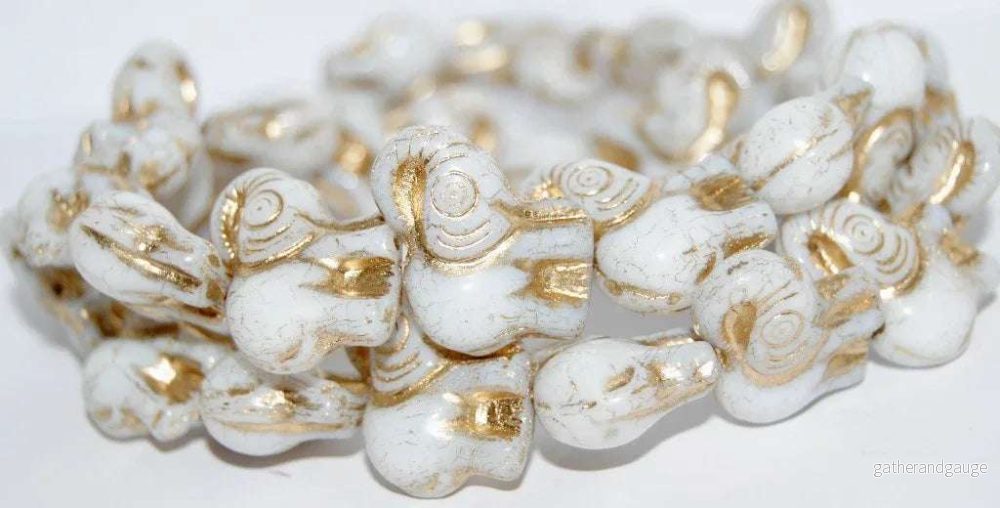 Glaspärla Elefant - White with Gold 20mm 1 styck