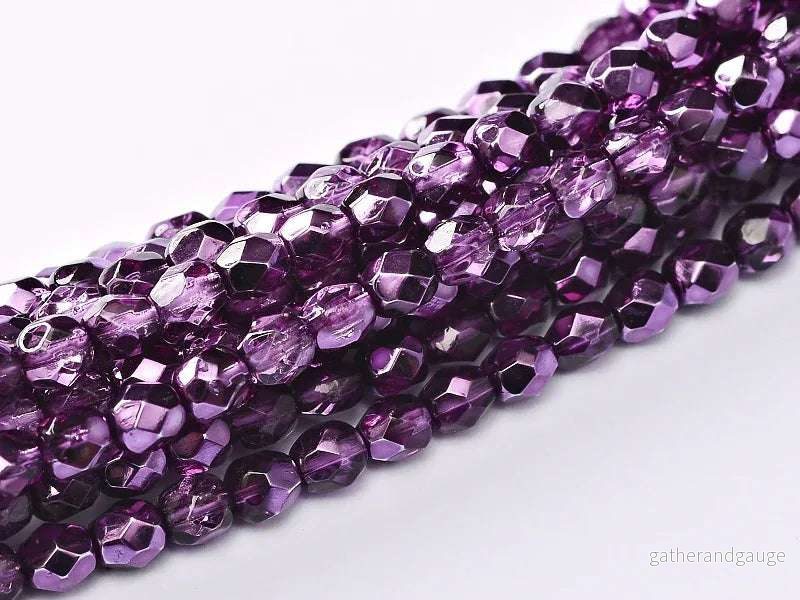 Tjeckiska Firepolish – Amethyst Metallic Ice 4mm, 1 sträng Tjeckiska Firepolish – Amethyst Metallic Ice 4mm, 1 sträng