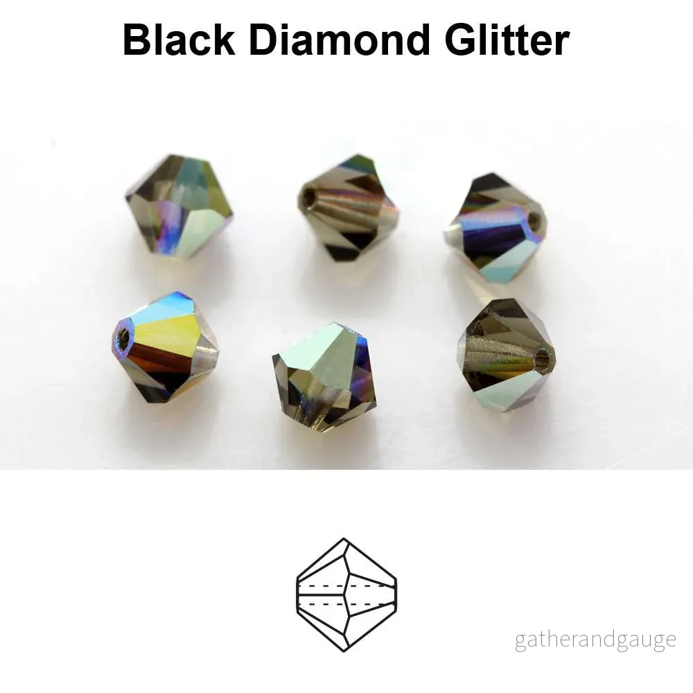 Tjeckiska MC Bicone – Black Diamond Glitter 3 mm 40-pack