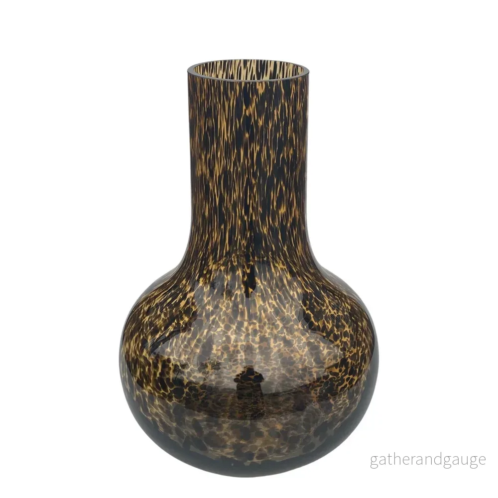 Vas i svart glas och guldränder – h37cm, Ø25cm