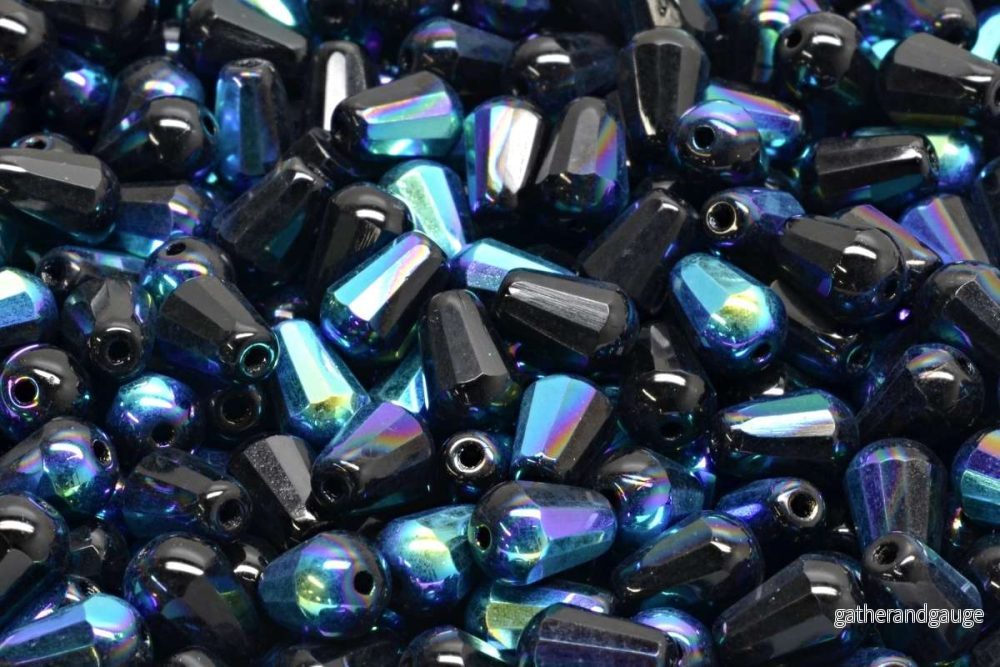 Firepolish Drop Bead – Jet AB 8×6 mm, 20-pack Firepolish Drop Bead – Jet AB 8×6 mm, 20-pack