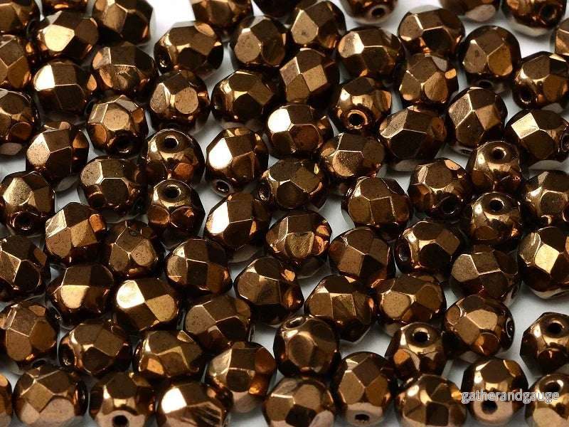 Tjeckiska Firepolish - Jet Bronze 6mm, 25-pack