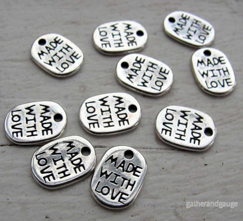 Berlock silverfärgad - Oval 'made with love', 10-pack - Bild 2
