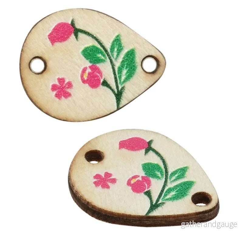 Connector Trä - Droppformad med Blommor 14x18mm 1 styck - Bild 3