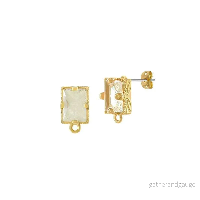 Örstickare Guldfärgad - Rektangulär glas sten Klar 6x8mm, 2-Pack