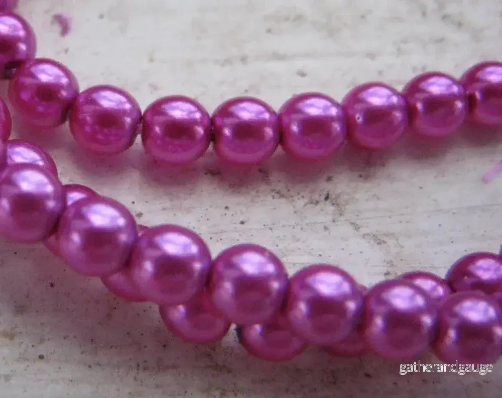 Tjeckiska Vaxade Glaspärlor - Hot Pink 4mm, 1 sträng - Bild 2