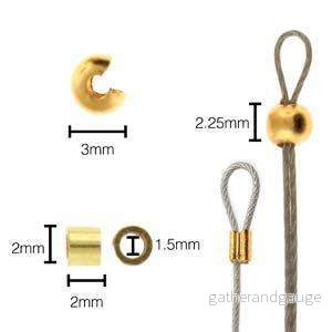 Basic Elements - Crimp Tube and Crimp Cover 3mm, Gold Plated, 48-Pack - Bild 2