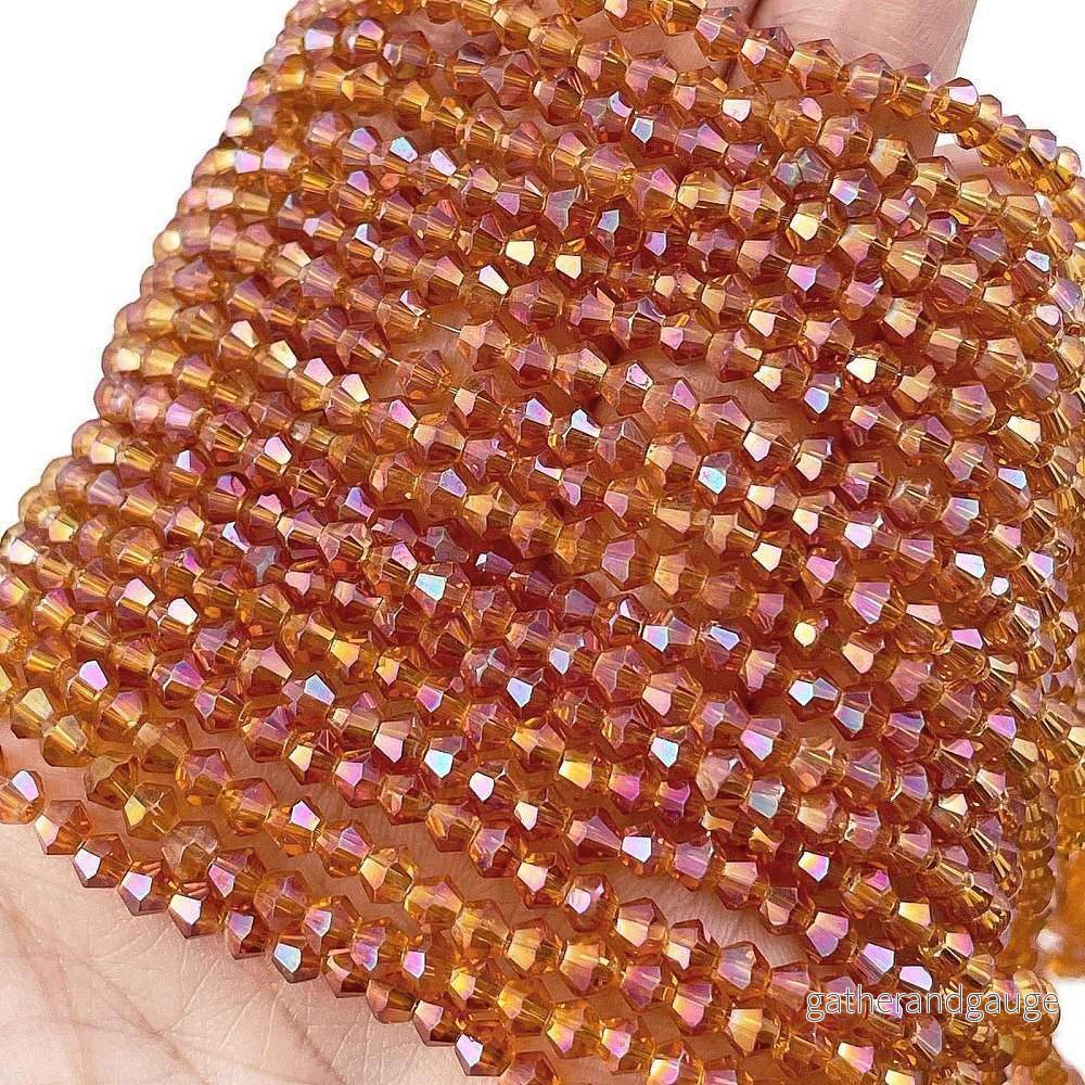 Glaspärlor Bicone - Mörk Orange, 3,7mm, 1 sträng - Bild 3