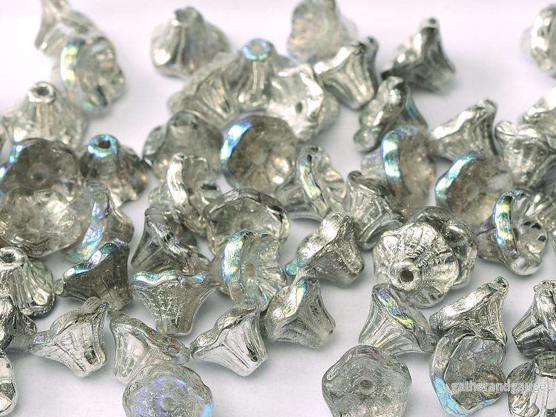 Flower Cup Beads – Crystal Silver Rainbow 7×5 mm, 20-pack