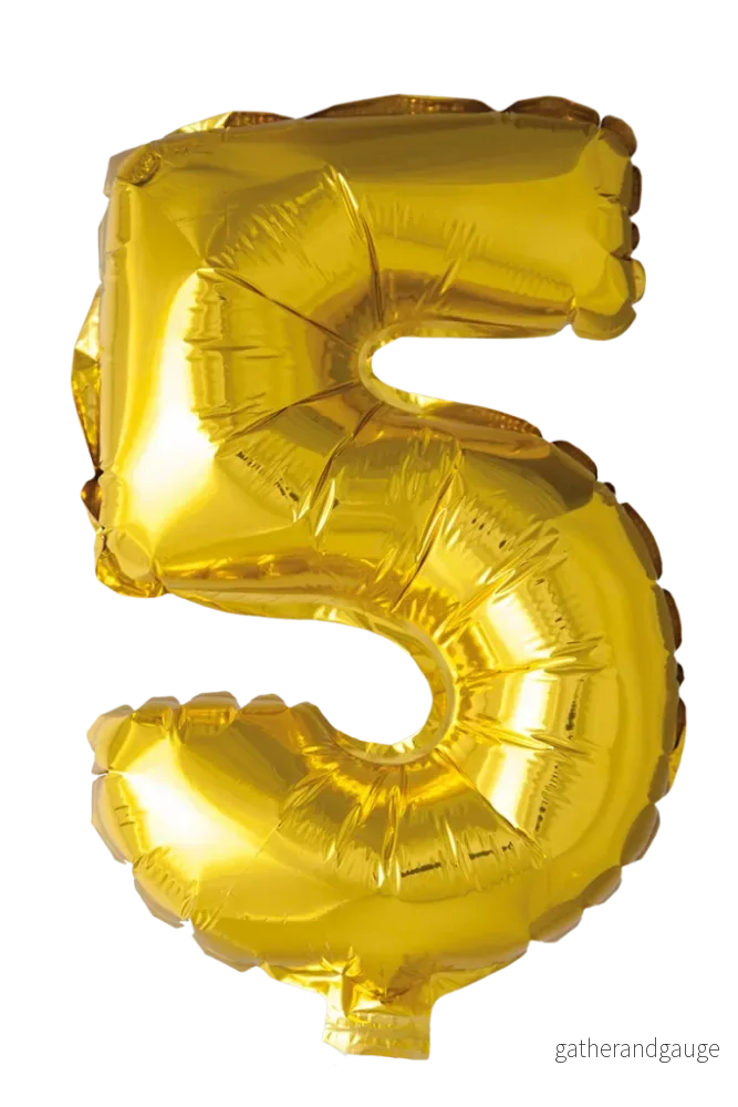 Folieballong siffror 5 i guld 102 cm