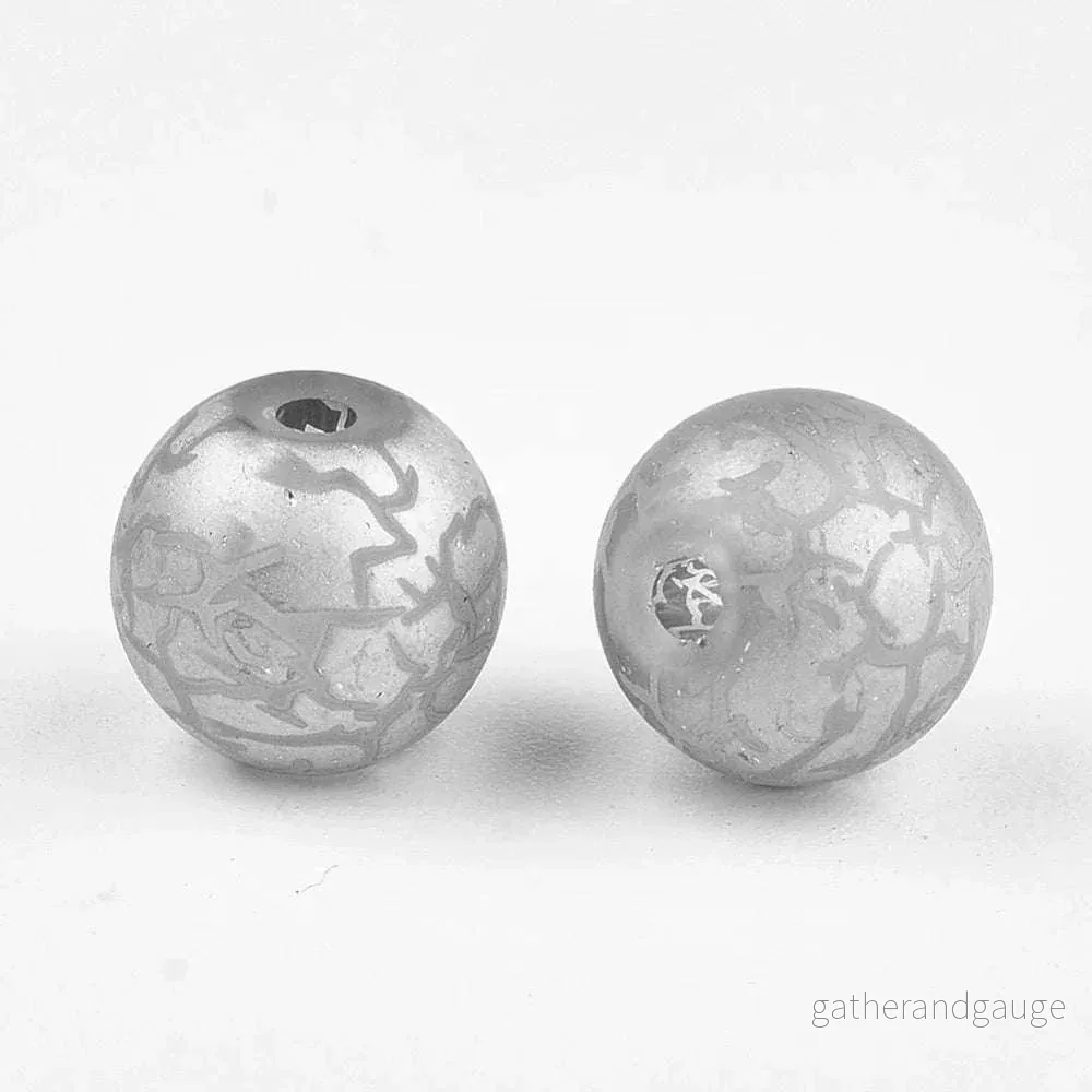 Glaspärla Rund – Krackelerat mönster Silver 8mm 1 styck Glaspärla Rund – Krackelerat mönster Silver 8mm 1 styck