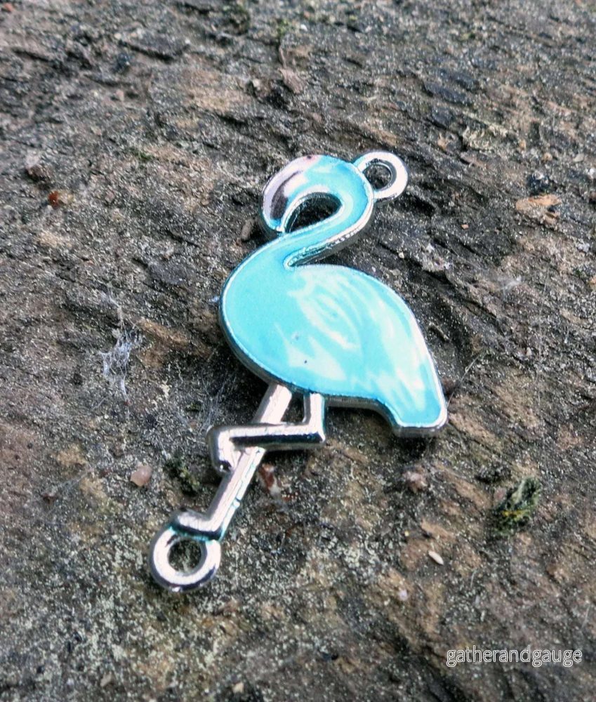 Connector Silverfärgad - Emaljerad Flamingo, Grönturkos 1 styck - Bild 2