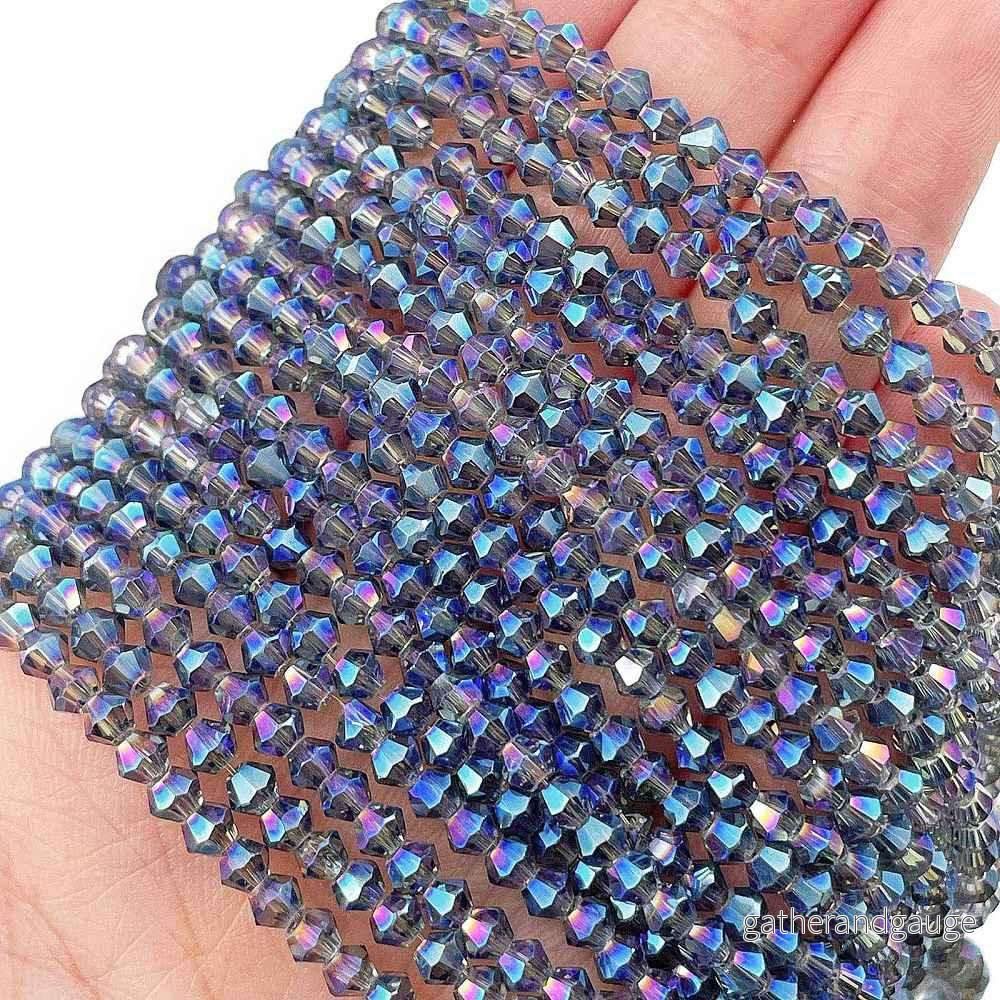 Glaspärlor Bicone - Steel Blue, 3,7mm 1 sträng - Bild 3