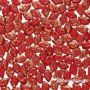 Matubo Mini Gemduo – Gold Splash Opaque Coral Red 6x4mm, 5 gram Matubo Mini Gemduo – Gold Splash Opaque Coral Red 6x4mm, 5 gram