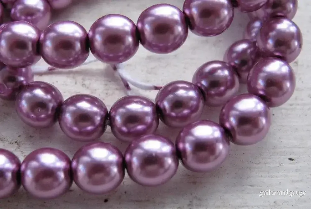 Tjeckiska vaxade glaspärlor - Fuchsia 8mm, 1 sträng - Bild 2