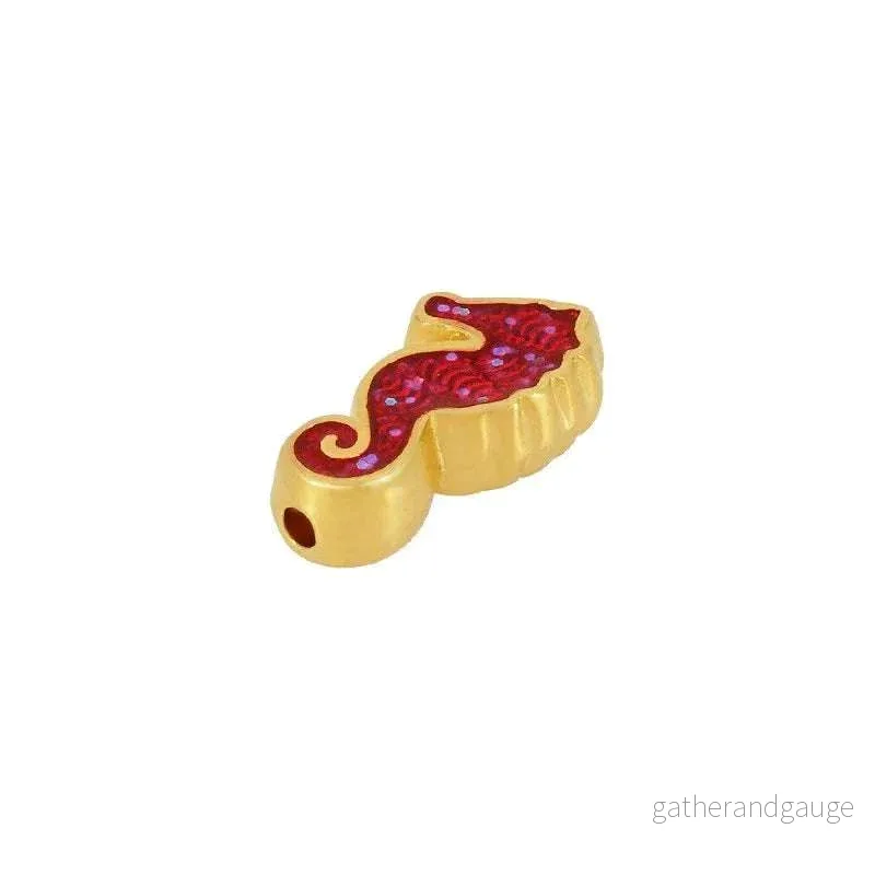 Slider 24k guldpläterad - Sjöhäst med glitter rosa AB 8x15mm 1 styck - Bild 2
