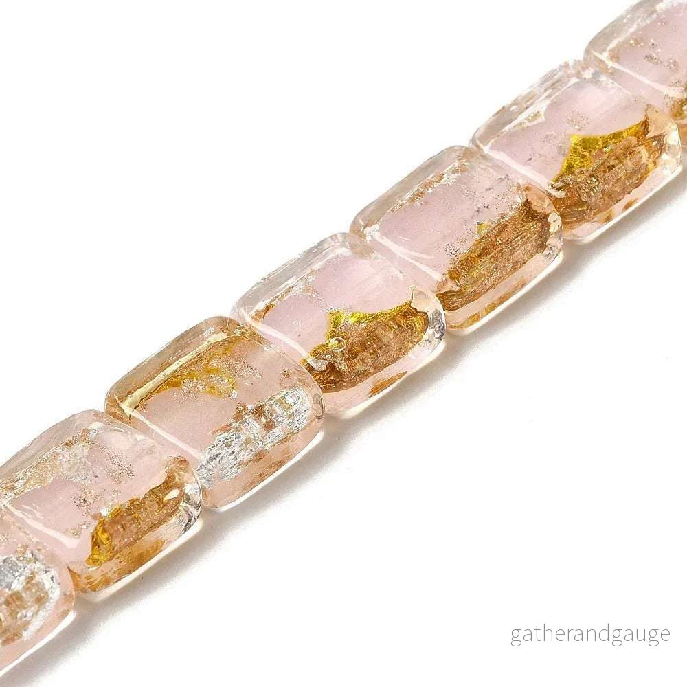 Silverfoil fyrkant – Rosa/guld/silver 14mm, 1 styck