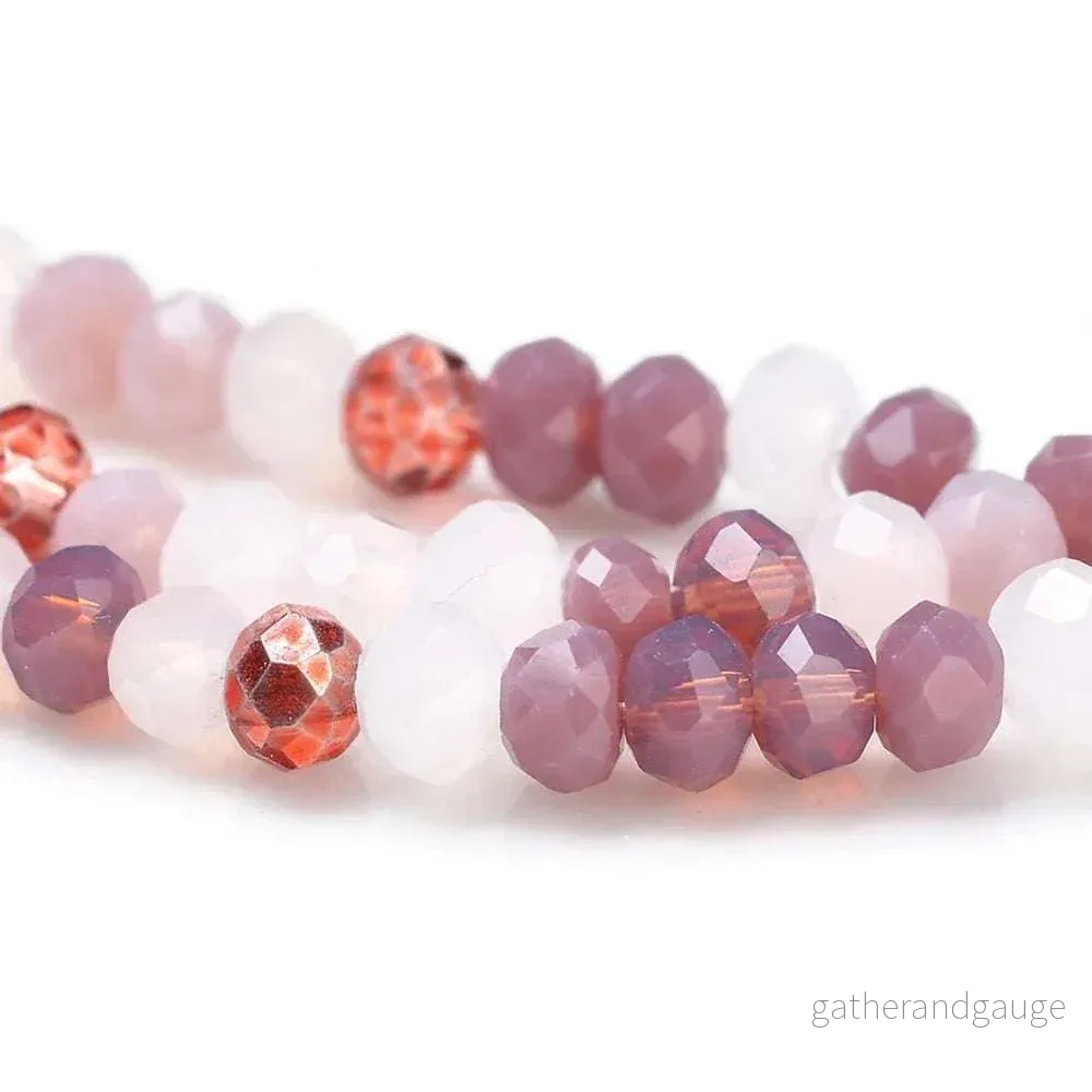 Facetterade glaspärlor - Rosa/Lila Mix, 3x2mm, 1 sträng - Bild 2