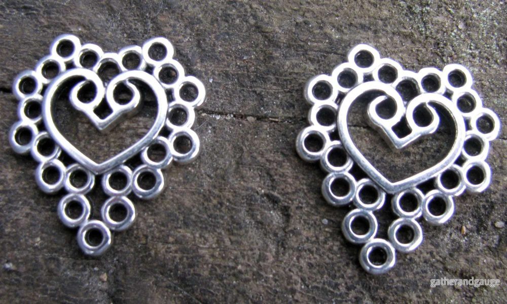 Örhängesämne silverfärgat - Hjärta med hål, 2-pack