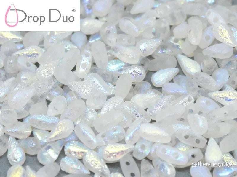 DropDuo® – Etched Crystal Full AB 3x6mm, 30-pack
