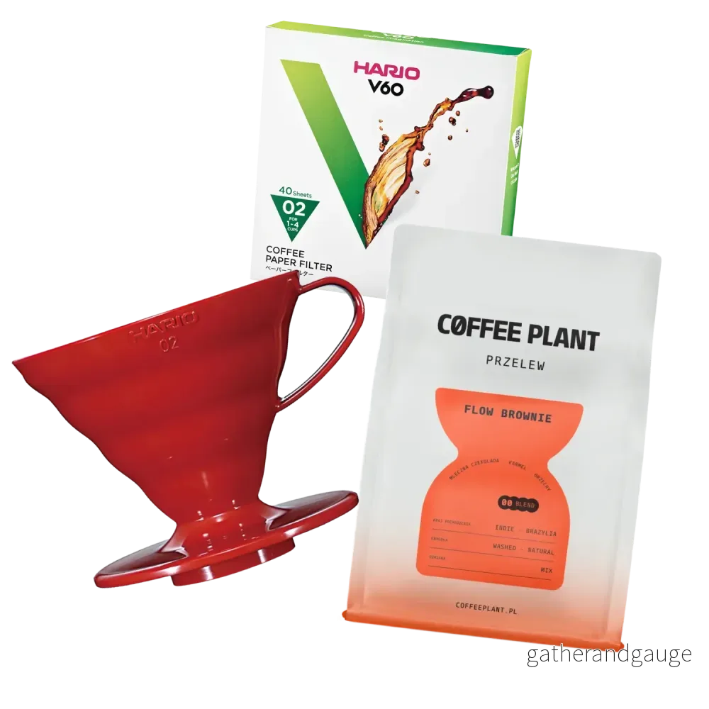 V60-set: Hario V60-02 Clear + Filter + Flow Brownie Bryggkaffe - Bild 2
