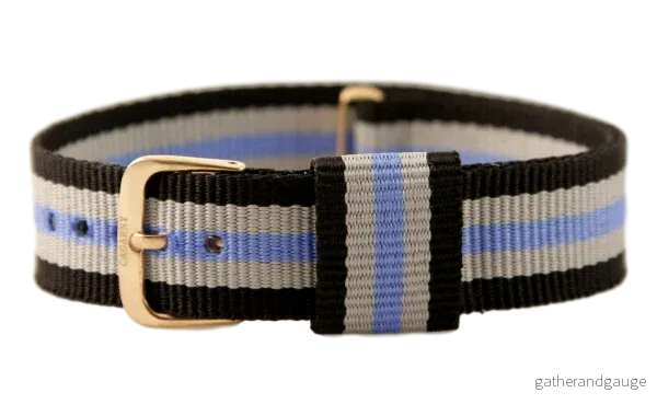 NATO-armband 20 mm svart/grå/blå