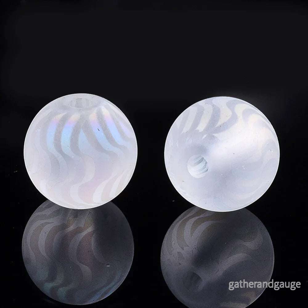 Glaspärla Rund - Randigt mönster Clear AB 8mm
