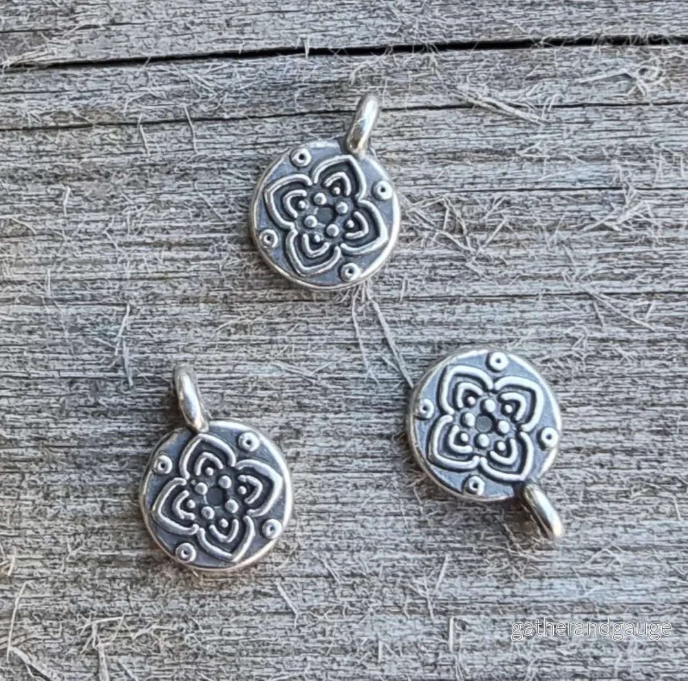 Berlock Silverpläterad - Rund med mönster 3-pack