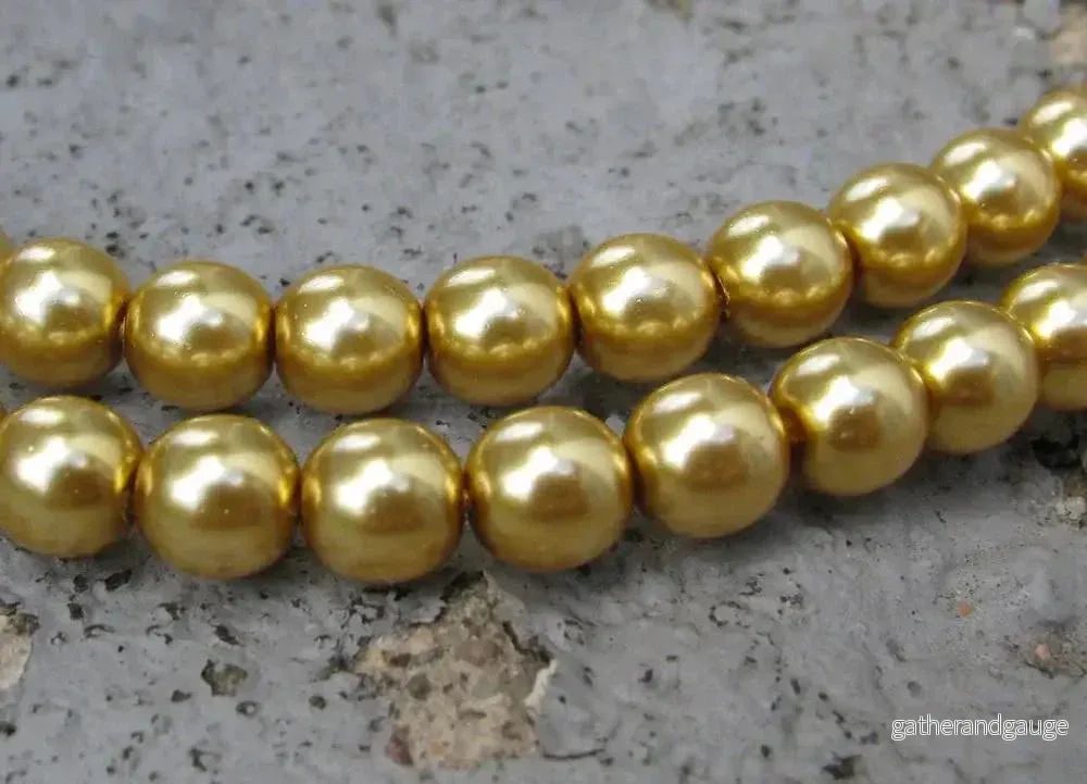 Tjeckiska vaxade glaspärlor - Gold 6mm, 1 sträng - Bild 2