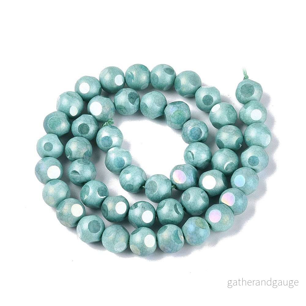Glaspärlor Facetterad Rund – Light Seagreen AB, 8mm 1 sträng Glaspärlor Facetterad Rund – Light Seagreen AB, 8mm 1 sträng