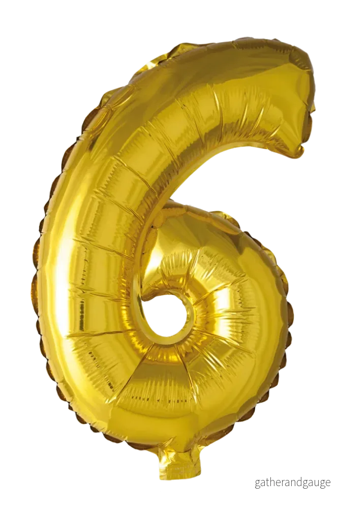 Folieballong siffror 6 i guld 41cm
