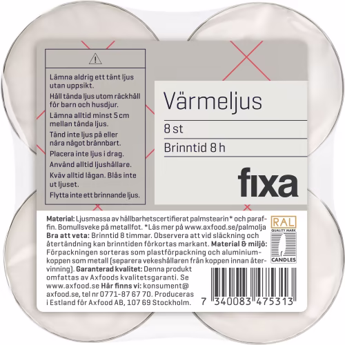 Fixa Värmeljus 8h