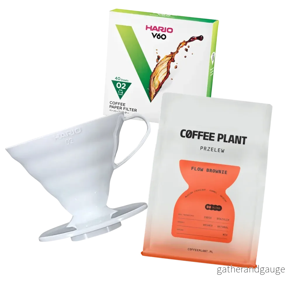 V60-set: Hario V60-02 Clear + Filter + Flow Brownie Bryggkaffe - Bild 3