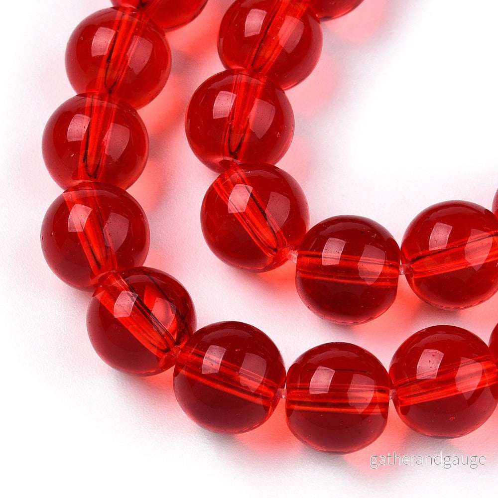 Glaspärlor Rund – Transparent Röd 8mm 1 sträng