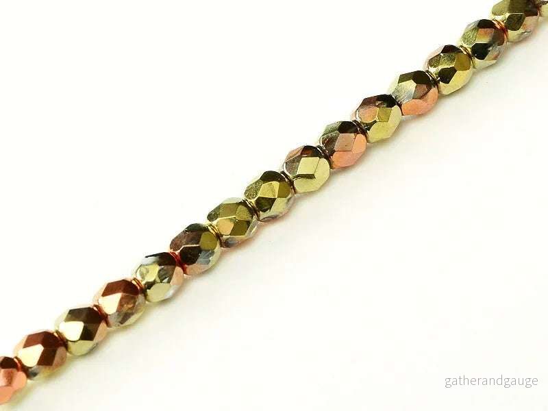 Tjeckiska Firepolish - Crystal Cali Gold Rush 4 mm, 1 sträng